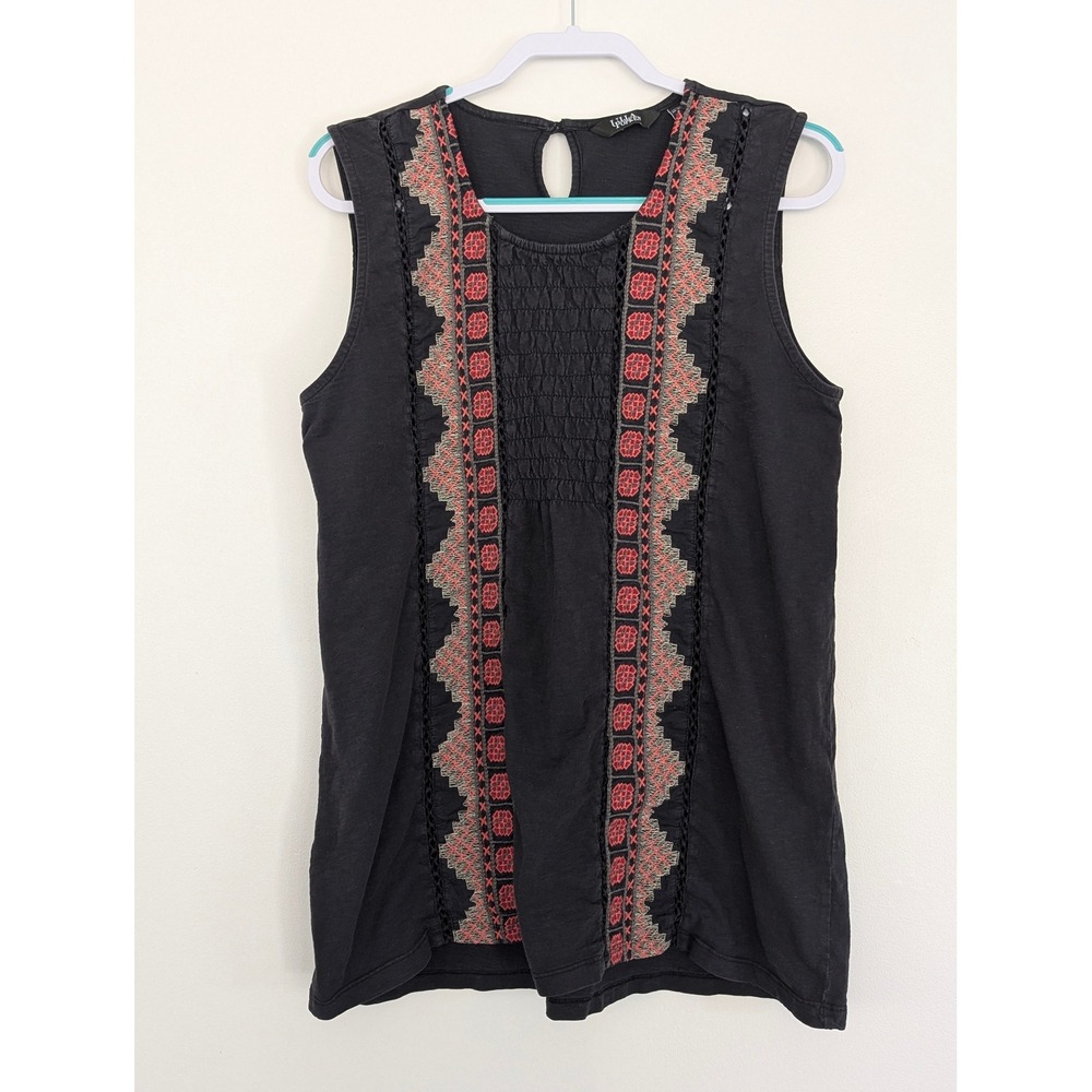 Ulla‎ Popken Top Womens 16/18 Black  Embroidered Sleeveless Boho Tank